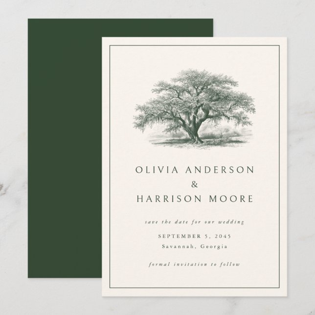 Elegant Vintage Oak Tree Southern Wedding Save The Date (Front/Back)