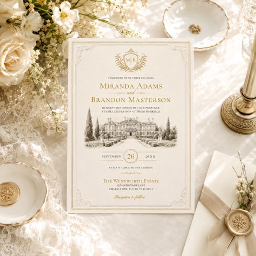Elegant Vintage Old Money Wedding Invitation