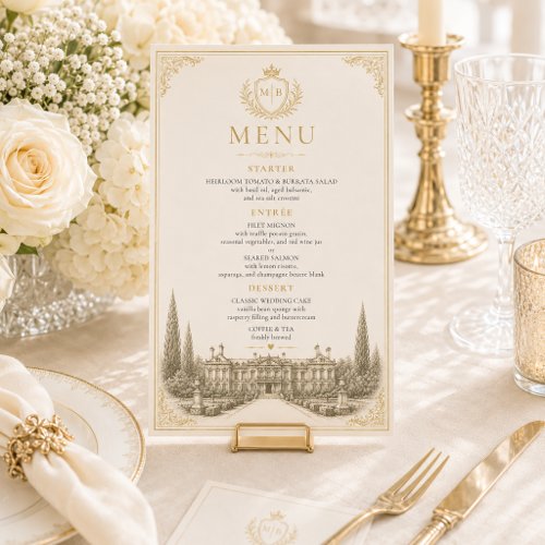 Elegant Vintage Old Money Wedding Menu