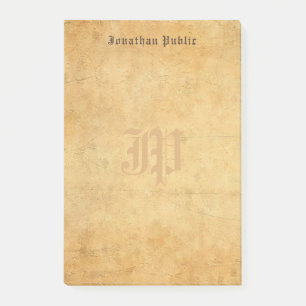 Elegant Vintage Old Paper Look Monogram Template Post-it Notes