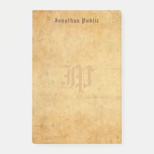 Elegant Vintage Old Paper Look Monogram Template Post_it Notes