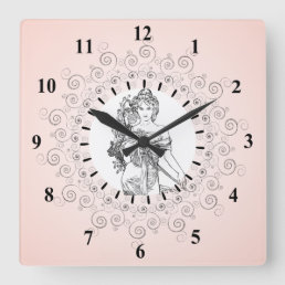 Elegant Vintage Old World Victorian Girly Pink Square Wall Clock