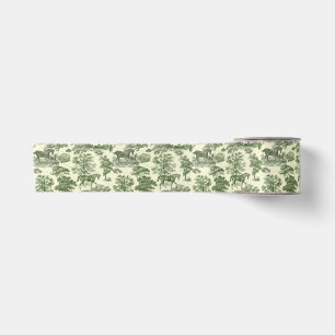 Elegant Vintage Olive Green Horse Toile Pattern Satin Ribbon