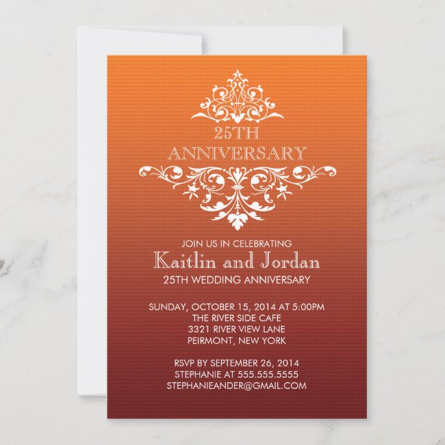 Elegant Vintage Orange Flourish Anniversary Party Invitation (Front)