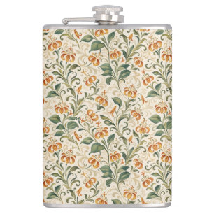 Elegant Vintage Orange Lily Floral Pattern Flask