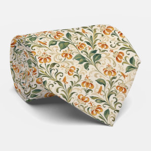 Elegant Vintage Orange Lily Floral Pattern Neck Tie