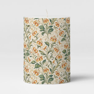 Elegant Vintage Orange Lily Floral Pattern Pillar Candle