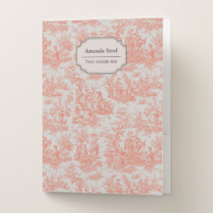 Elegant vintage orange  toile de jouy pocket folder