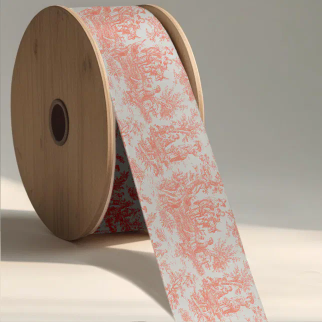 Elegant vintage orange toile de jouy satin ribbon | Zazzle