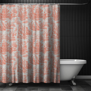 Elegant vintage orange toile de jouy shower curtain