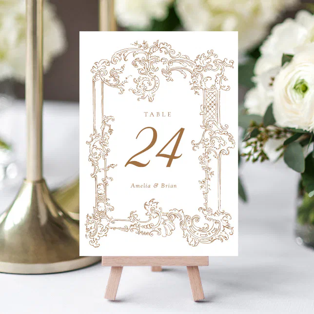 Elegant Vintage Ornament Frame Gold Wedding Table Number Zazzle