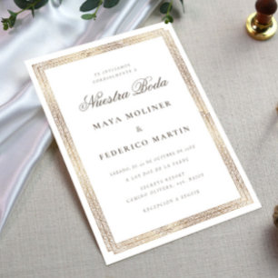Elegant Vintage Ornament Gold Nuestra Boda Wedding Invitation