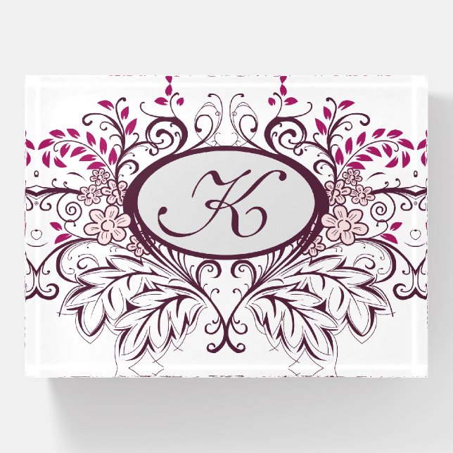 Elegant Vintage Ornamental Purple Monogrammed Paperweight (Front)