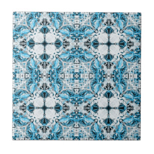 Elegant, vintage ornamental, teal, white ceramic tile