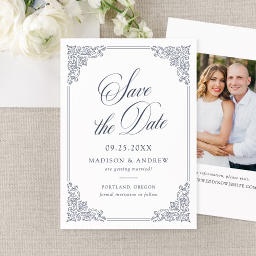 Elegant Vintage Ornate Frame Wedding Save the Date Letterpress Photo Cards
