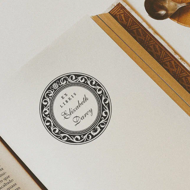 Elegant Vintage Ornate Round Frame Ex Libris Name Self-inking Stamp ...