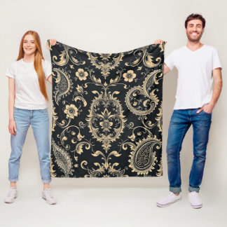Elegant Vintage Paisley Damask Pattern Fleece Blanket