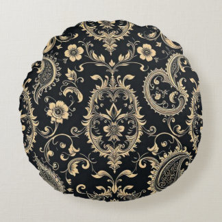 Elegant Vintage Paisley Damask Pattern Round Pillow