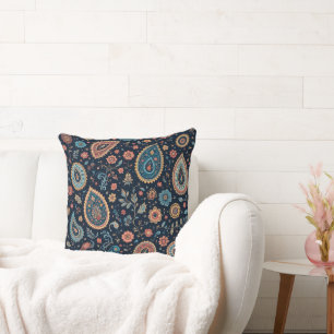 Elegant Vintage Paisley Floral Throw Pillow
