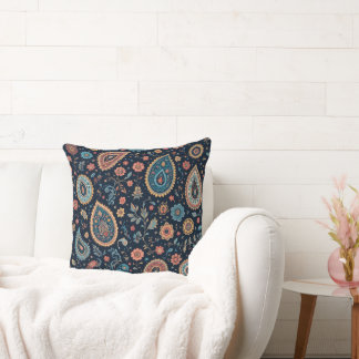 Elegant Vintage Paisley Floral Throw Pillow