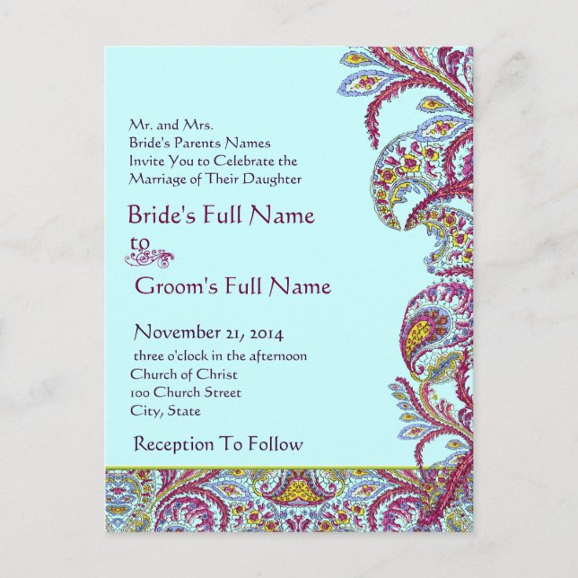 Elegant Vintage Paisley Wedding Invitation (Front)