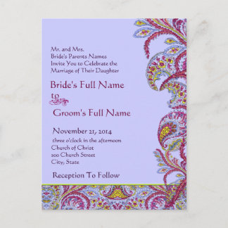 Elegant Vintage Paisley Wedding Invitation Postcard
