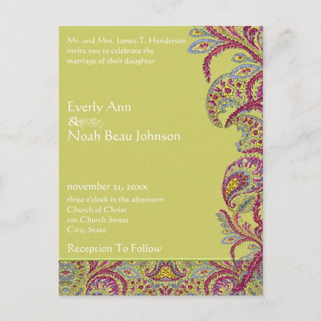 Elegant Vintage Paisley Wedding Invitation Postcard (Front)