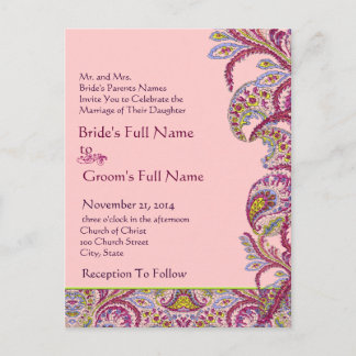 Elegant Vintage Paisley Wedding Invitation Postcard