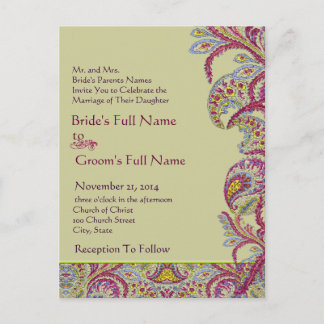Elegant Vintage Paisley Wedding Invitation Postcard