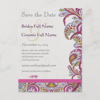 Elegant Vintage Paisley Wedding Save the Date Announcement Postcard