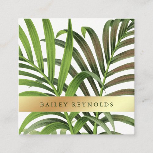 Elegant Vintage Palm Leaves with Faux Gold Square Business Card