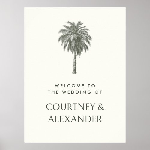 Elegant Vintage Palm Tree Tropical Wedding Welcome Poster