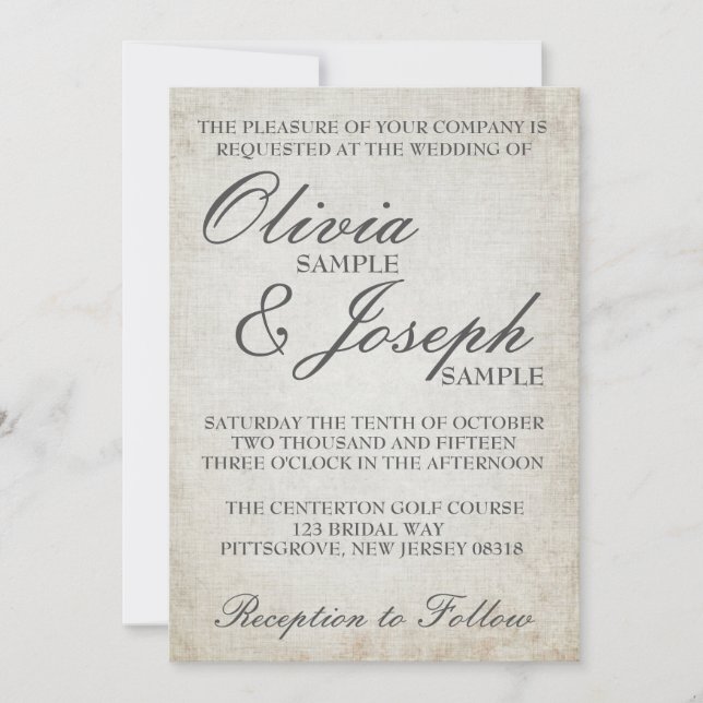 Elegant Vintage Paper Wedding Invitation (Front)