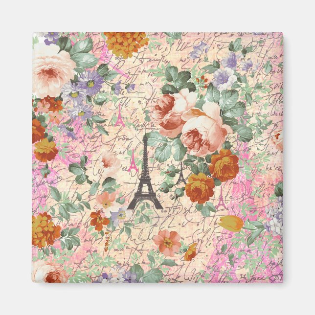 Elegant Vintage Paris Eiffel Tower Cute Roses Magnet (Front)