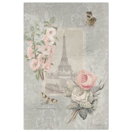 Elegant Vintage Paris Flower Garden Eiffel Tower Tissue Paper