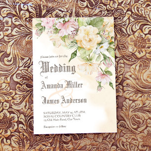 Elegant vintage pastel cream flowers wedding invitation