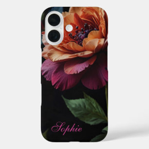 Elegant vintage peachy red floral moody boho iPhone 16 case