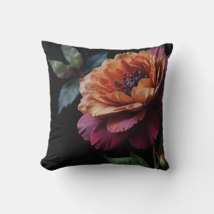 Elegant vintage peachy red floral moody boho throw pillow