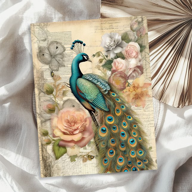 Elegant vintage peacock and blush roses tissue paper (Elegant vintage peacock and blush roses tissue paper)