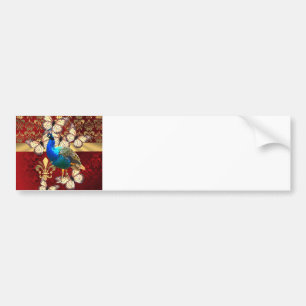 Elegant vintage peacock and red  damask bumper sticker