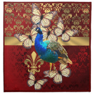 Elegant vintage peacock and red damask napkin