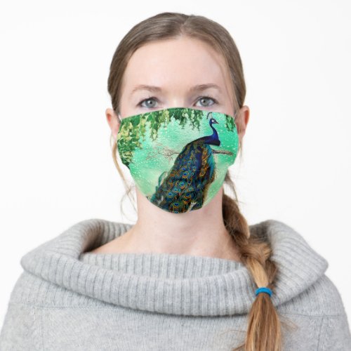 Elegant vintage peacock artwork  adult cloth face mask