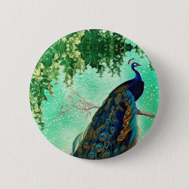 Elegant vintage peacock artwork                    button (Front)