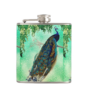 Elegant vintage peacock artwork flask