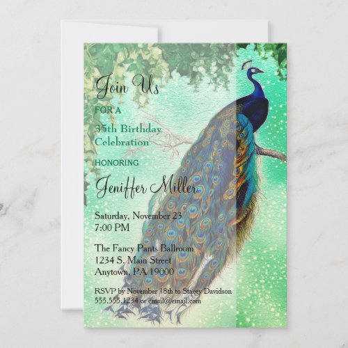 Elegant vintage peacock artwork                    invitation