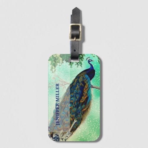 Elegant vintage peacock artwork                    luggage tag