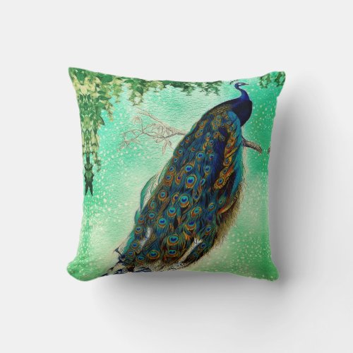 Elegant vintage peacock artwork   throw pillow
