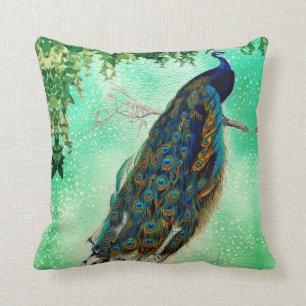 Elegant vintage peacock artwork throw pillow