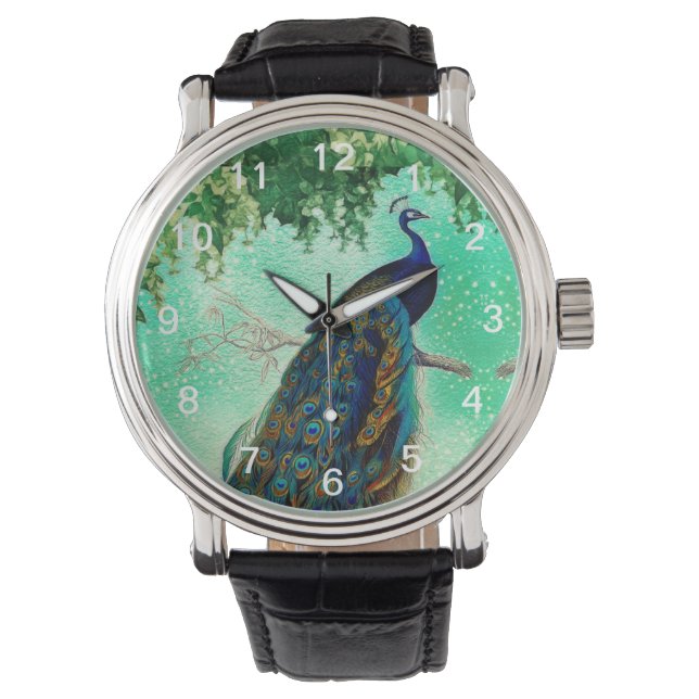 Elegant vintage peacock artwork                    watch (Front)