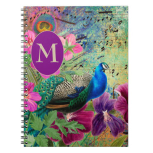 Elegant Vintage Peacock Blue Green Monogram Notebook